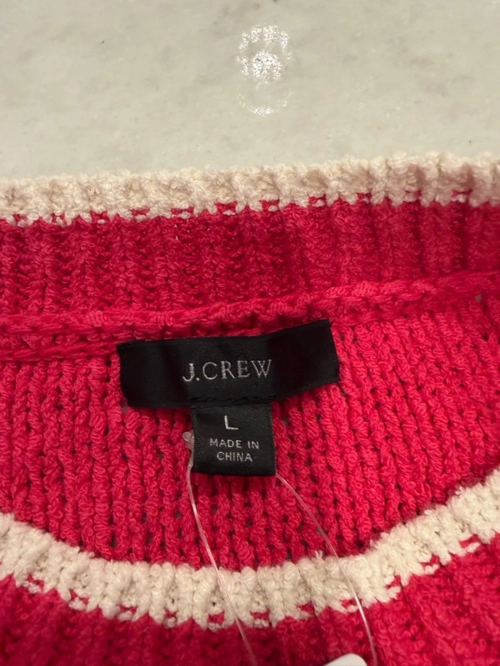 J CREW BERRY with WHITE TRIM Women’s Bright KNIT Crewneck Sweater!! NWT! L